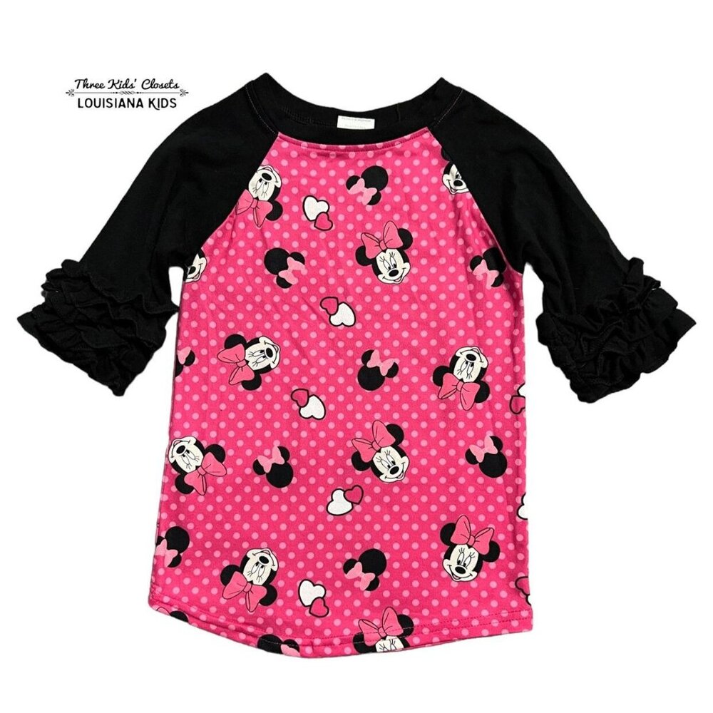 Girls 3T Black & Pink Minnie Mouse Ruffle Top